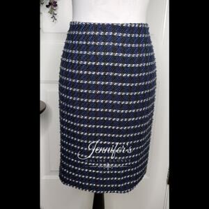 3/$30 Ann Taylor Factory Women's Blue, Black & White Tweed Pencil Skirt Size 8
